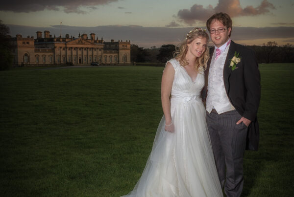 Howard Barnett captures the scale and beauty of a Leeds stately home wedding. This sunset portrait of Charles and Victoria is the perfect end to a beautiful day.