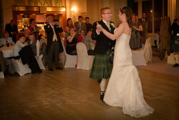 Bride and groom first dance at Harrogate wedding reception.